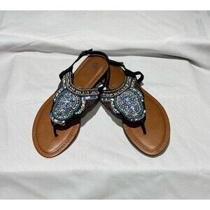Beaded T-strap flat sandals  Size 8.5
